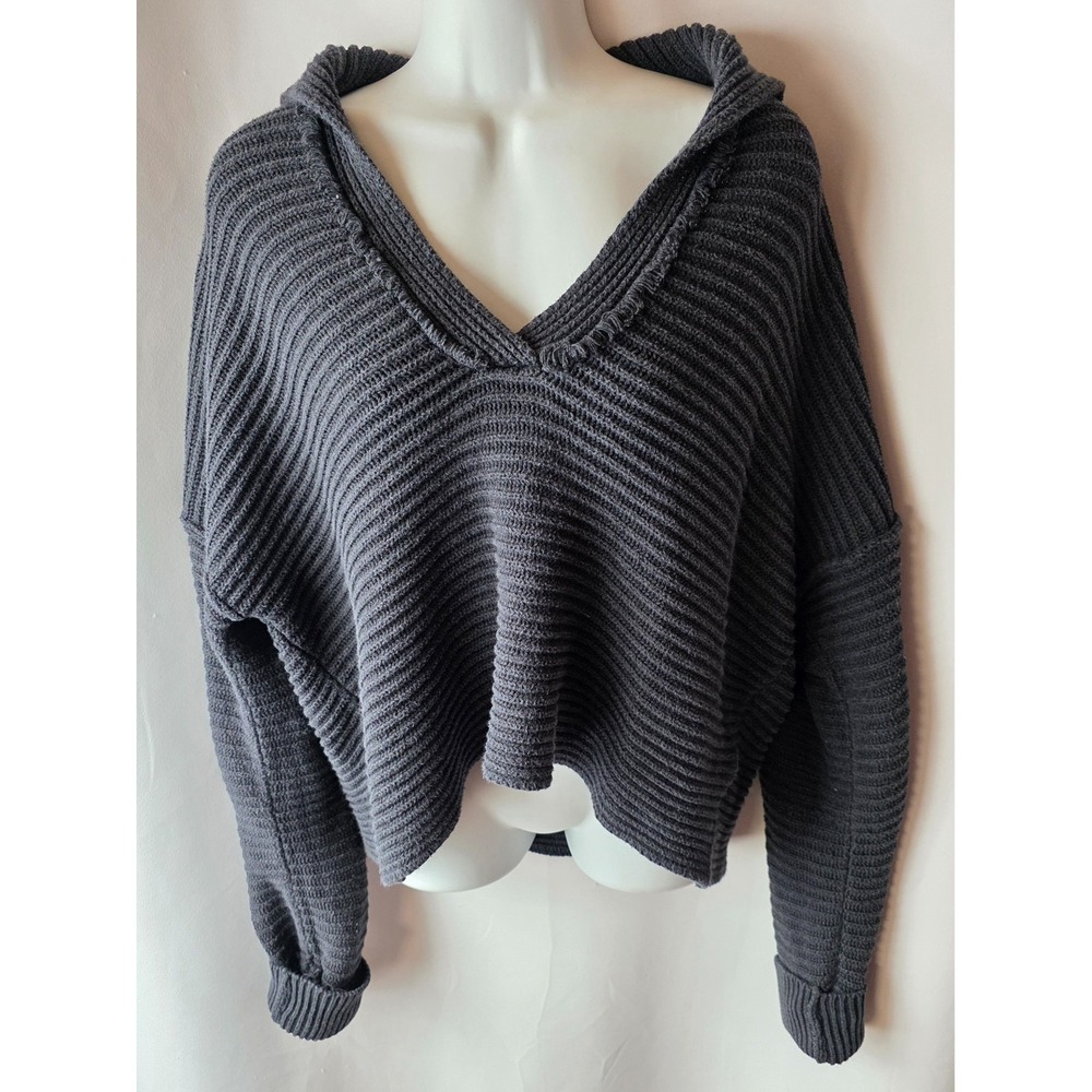womens free people oversized cropped sweater xs black fits like medium‎ collared